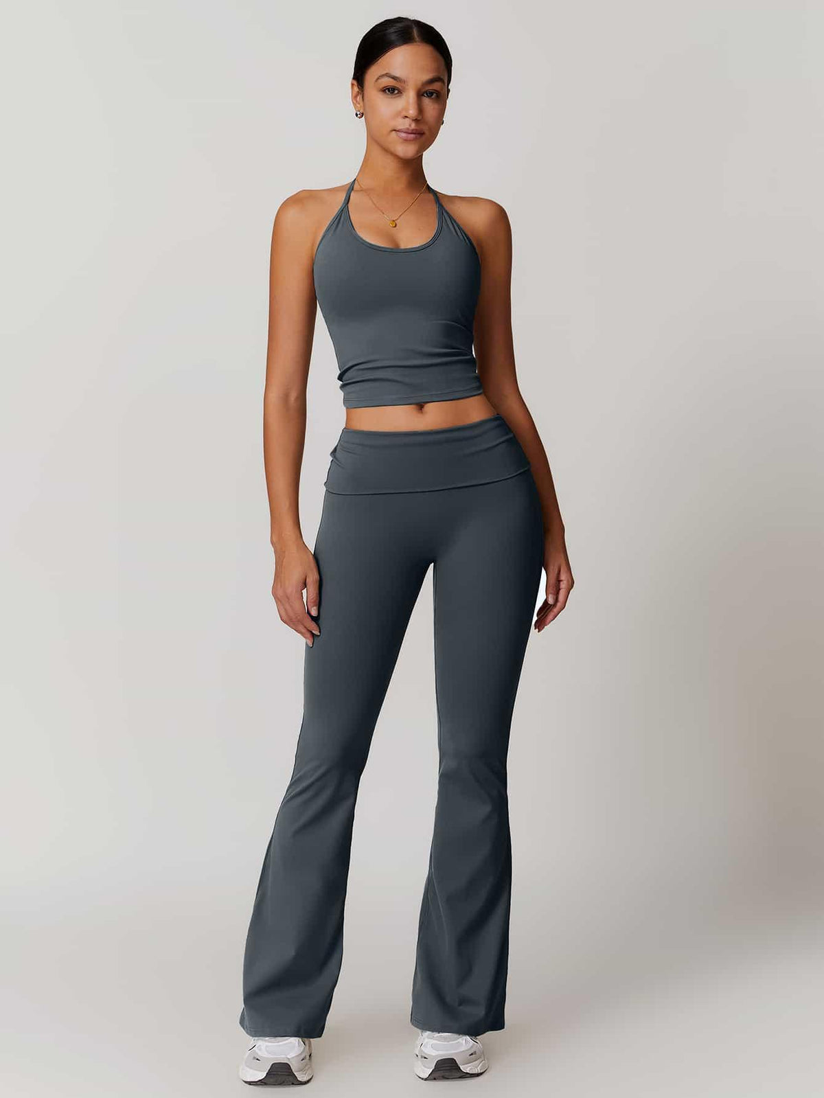 Halter Neck Lace-Up Back Tank Top - MASKERT - 