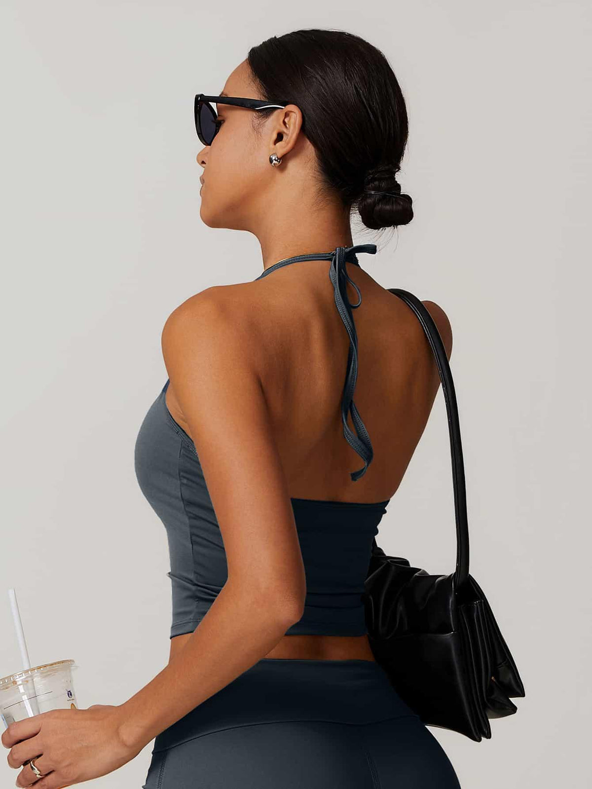 Halter Neck Lace-Up Back Tank Top - MASKERT - 