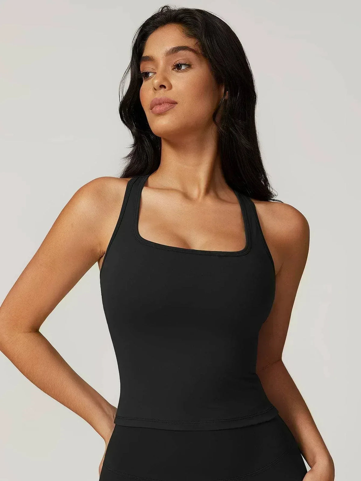 Square Neck Bra Racerback Tank Top - MASKERT - Black / S