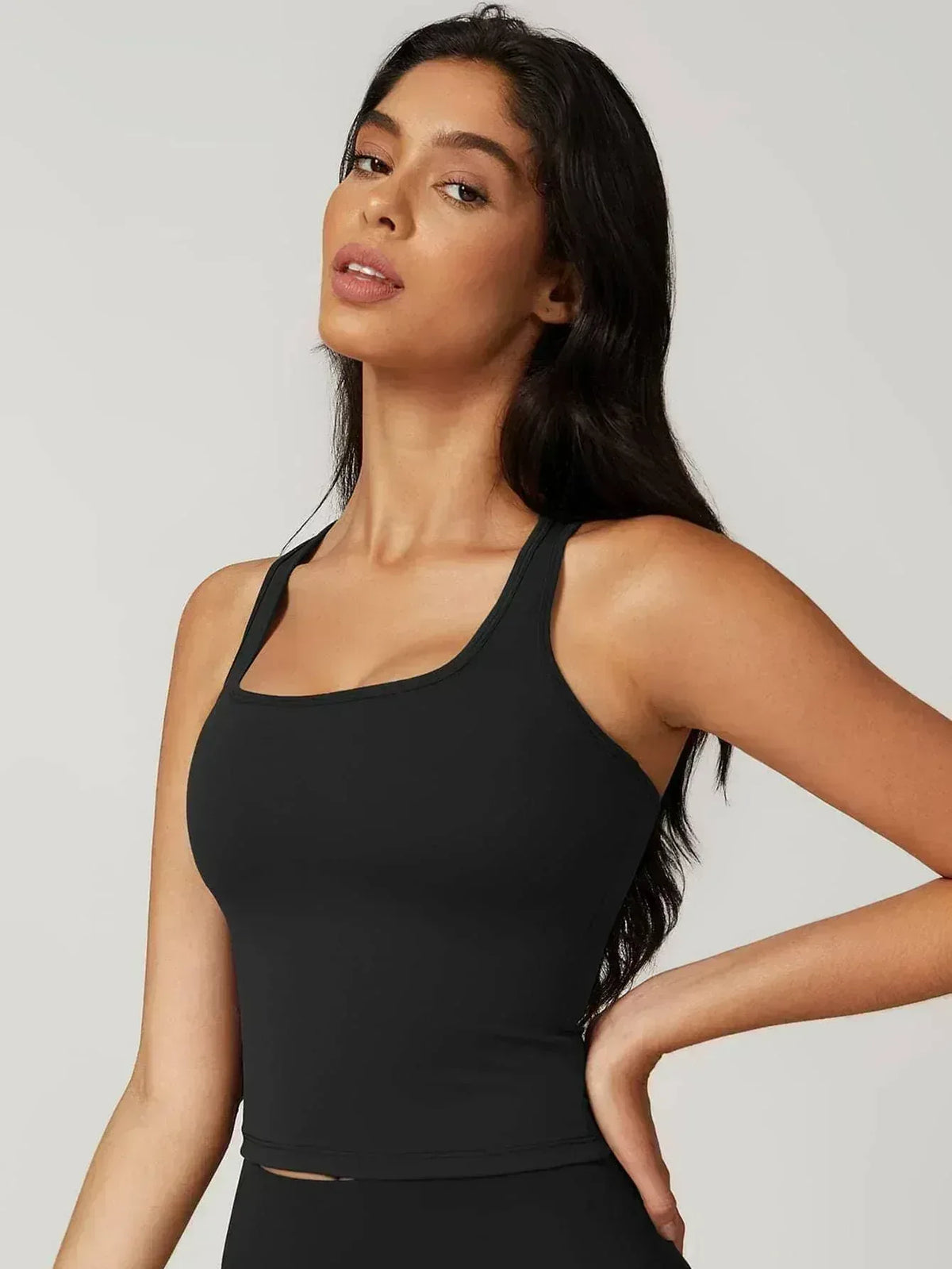 Square Neck Bra Racerback Tank Top - MASKERT - Black / S
