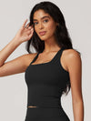 Square Neck Bra Racerback Tank Top - MASKERT - Black / S
