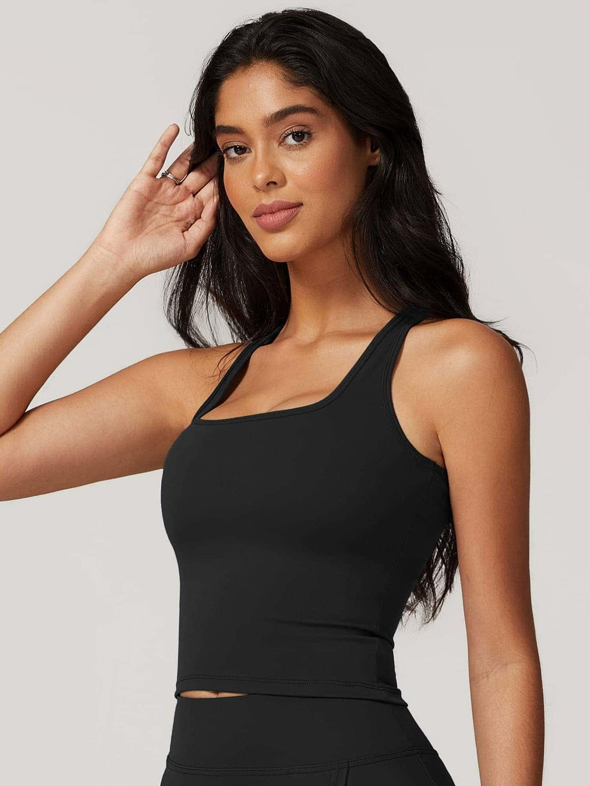 Square Neck Bra Racerback Tank Top - MASKERT - Black / S