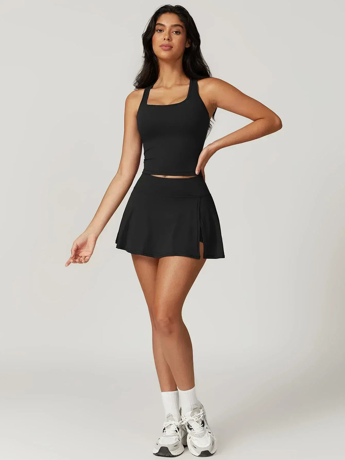 Square Neck Bra Racerback Tank Top - MASKERT - Black / S