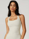 Square Neck Bra Racerback Tank Top - MASKERT - Creamy White / S