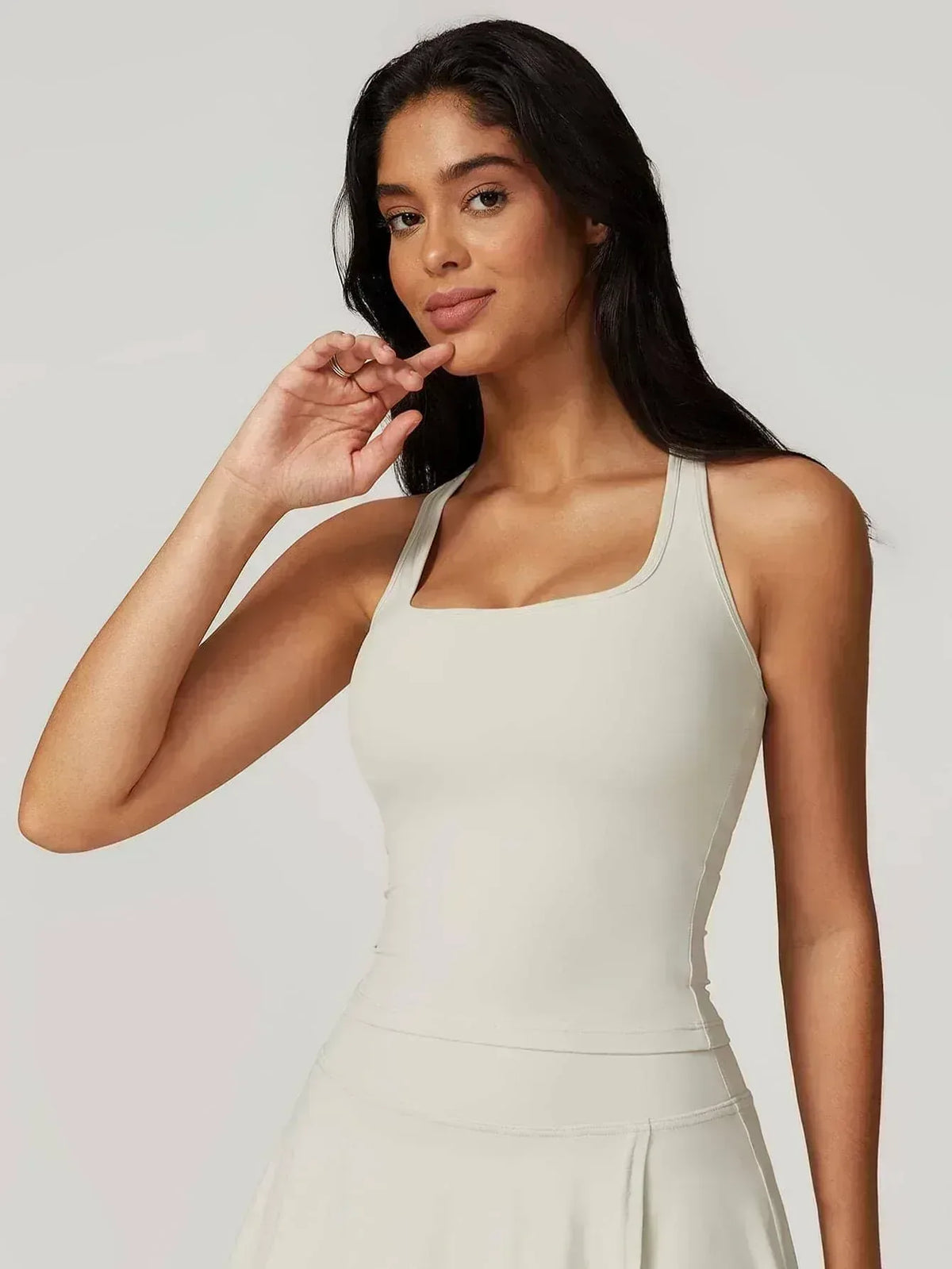 Square Neck Bra Racerback Tank Top - MASKERT - Creamy White / S