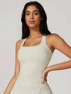 Square Neck Bra Racerback Tank Top - MASKERT - Creamy White / S