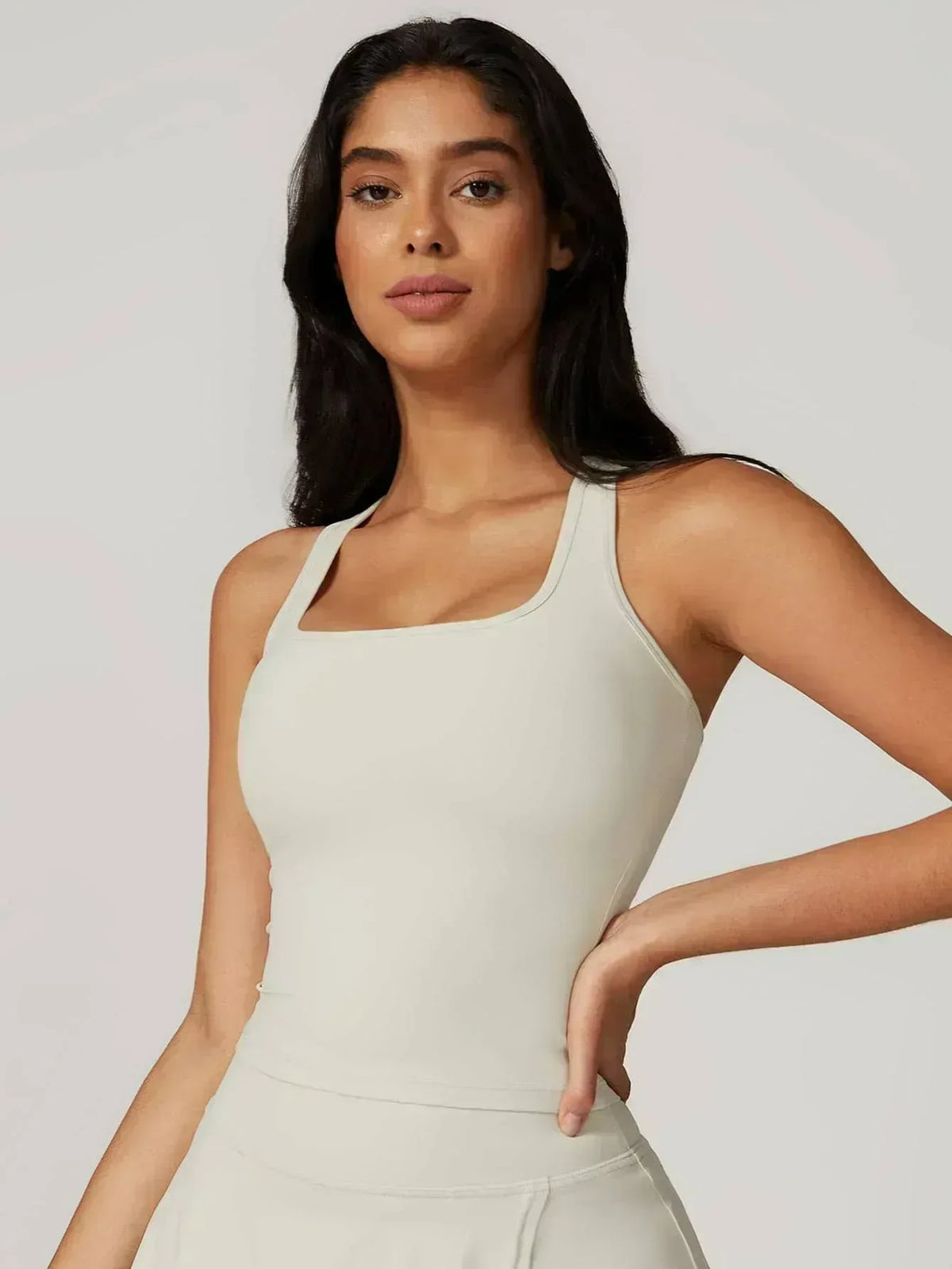 Square Neck Bra Racerback Tank Top - MASKERT - Creamy White / S