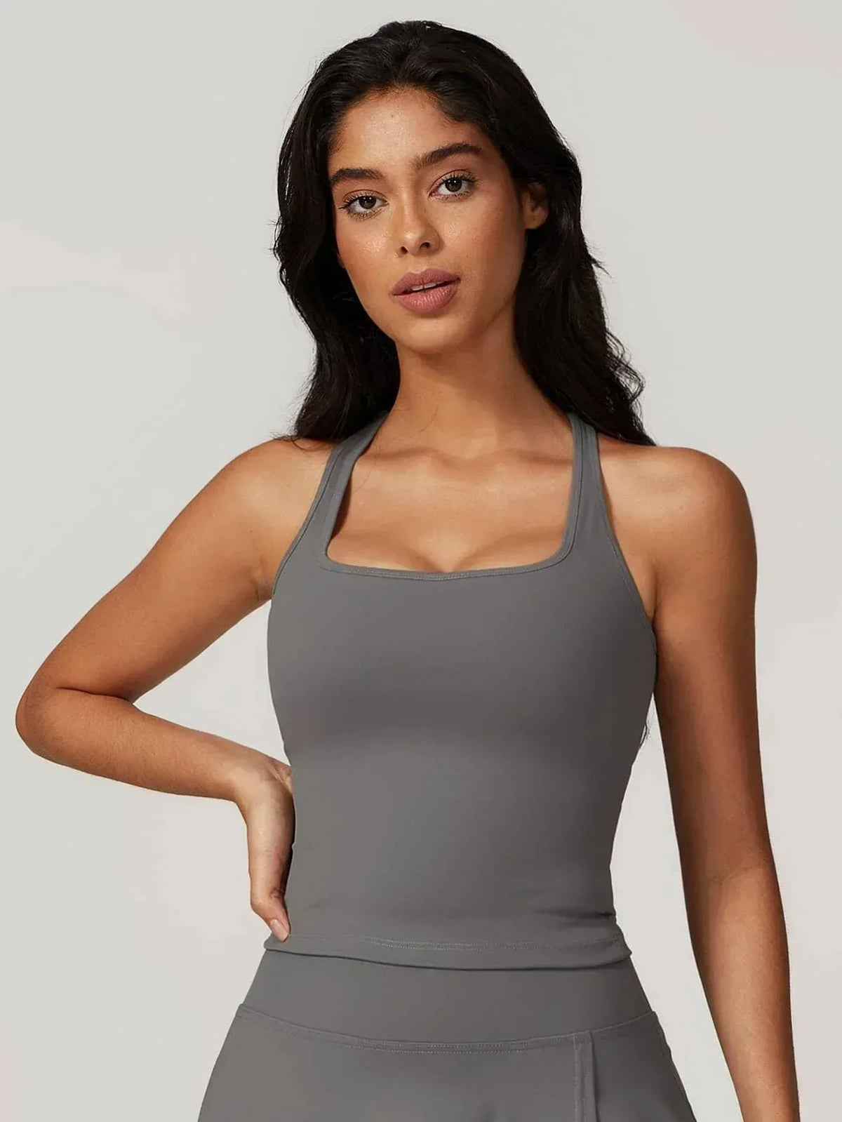 Square Neck Bra Racerback Tank Top - MASKERT - 