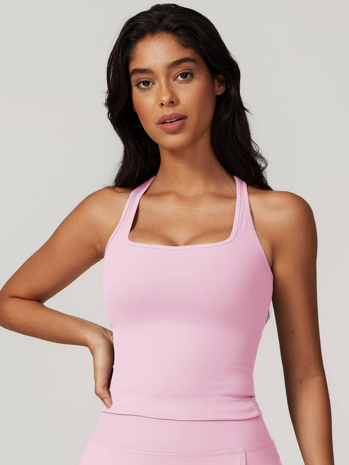 Square Neck Bra Racerback Tank Top - MASKERT - 