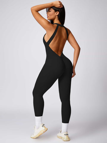 Curve-Defining Halter Sports Jumpsuit Pants