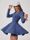 V Neck Long Sleeve Active Dresses - MASKERT - Midnight Blue / S