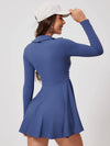 V Neck Long Sleeve Active Dresses - MASKERT - Midnight Blue / S
