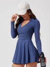 V Neck Long Sleeve Active Dresses - MASKERT - Midnight Blue / S