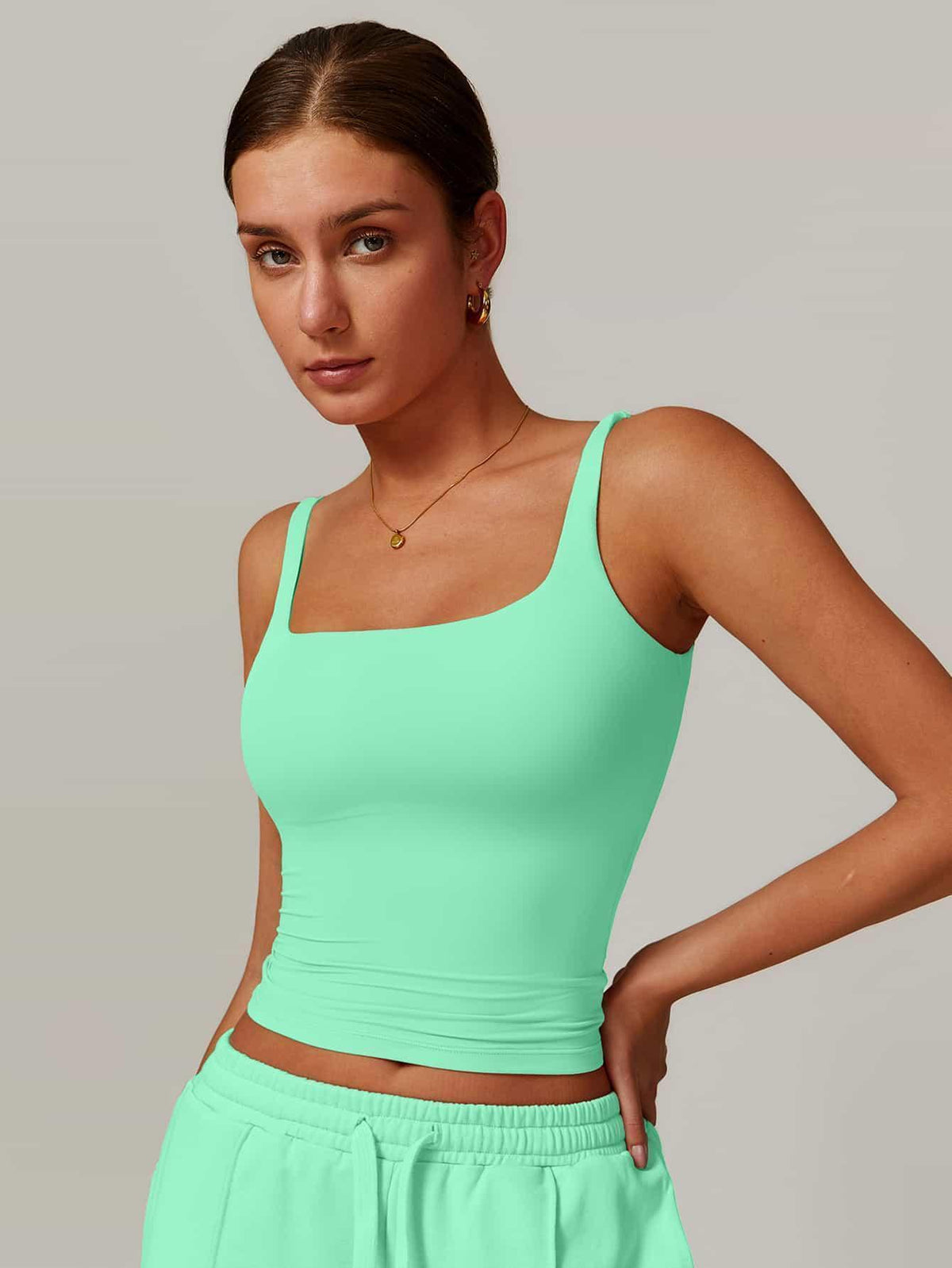 AirSoft Square Neck Casual Tank Top - MASKERT - Mint Green / S