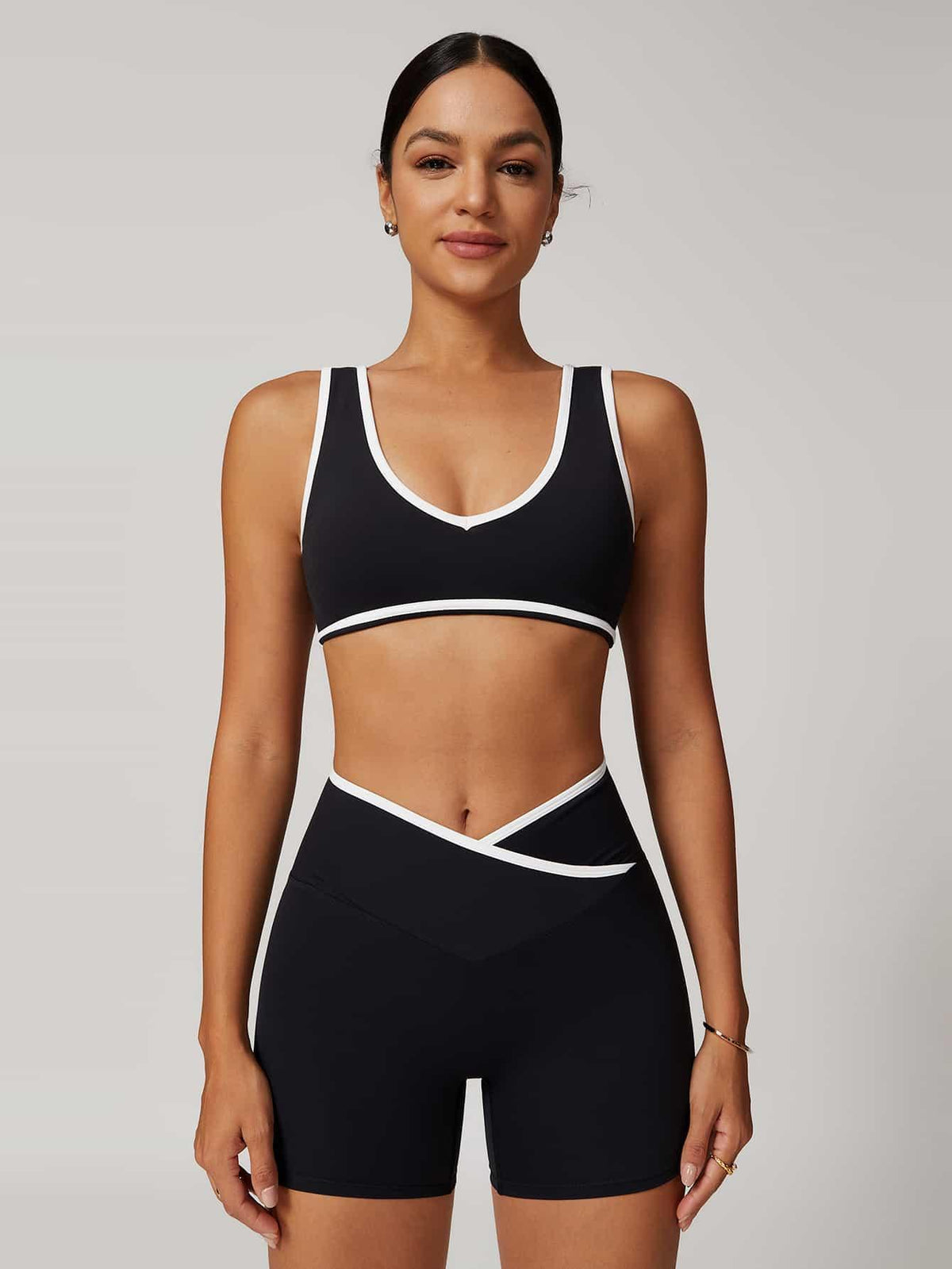 V-Neck Colorblock Sports Suit - MASKERT - 