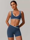 V-Neck Colorblock Sports Suit - MASKERT - 