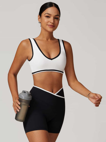 V-Neck Colorblock Sports Suit