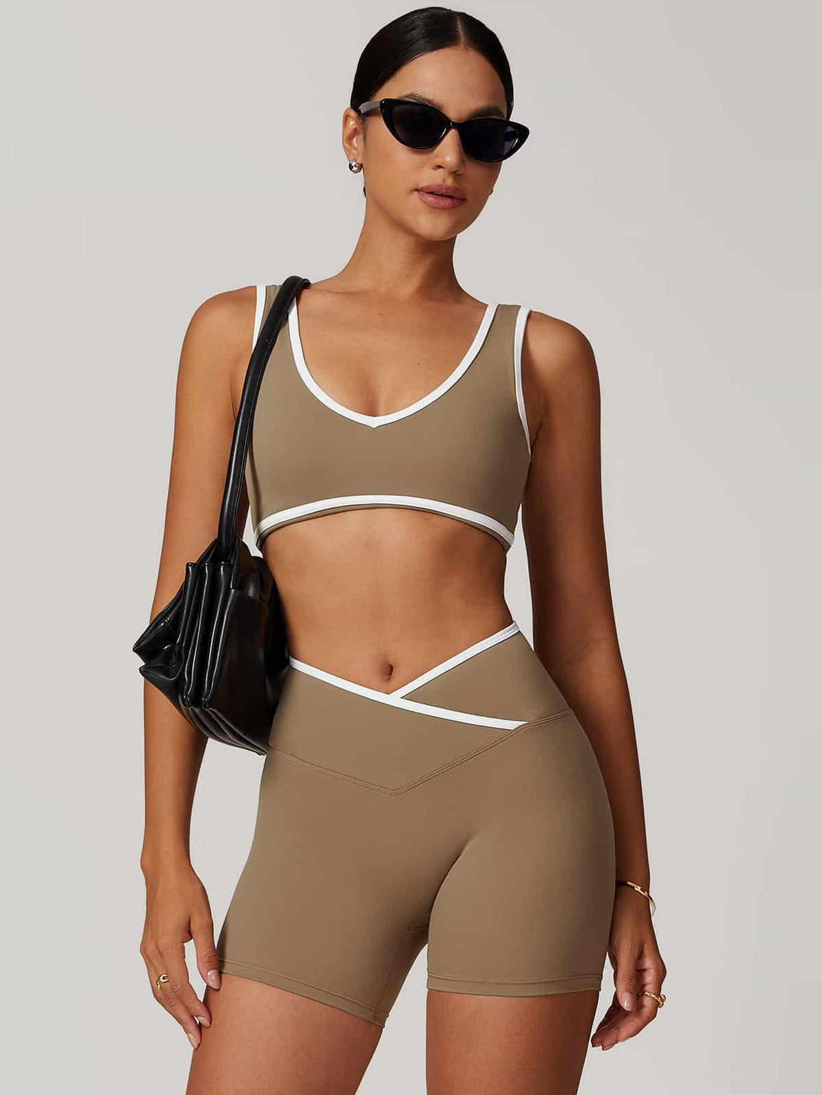 V-Neck Colorblock Sports Suit - MASKERT - 