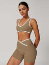 V-Neck Colorblock Sports Suit - MASKERT - 