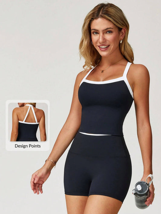 Colorblock Spaghetti Strap Tank & Short set